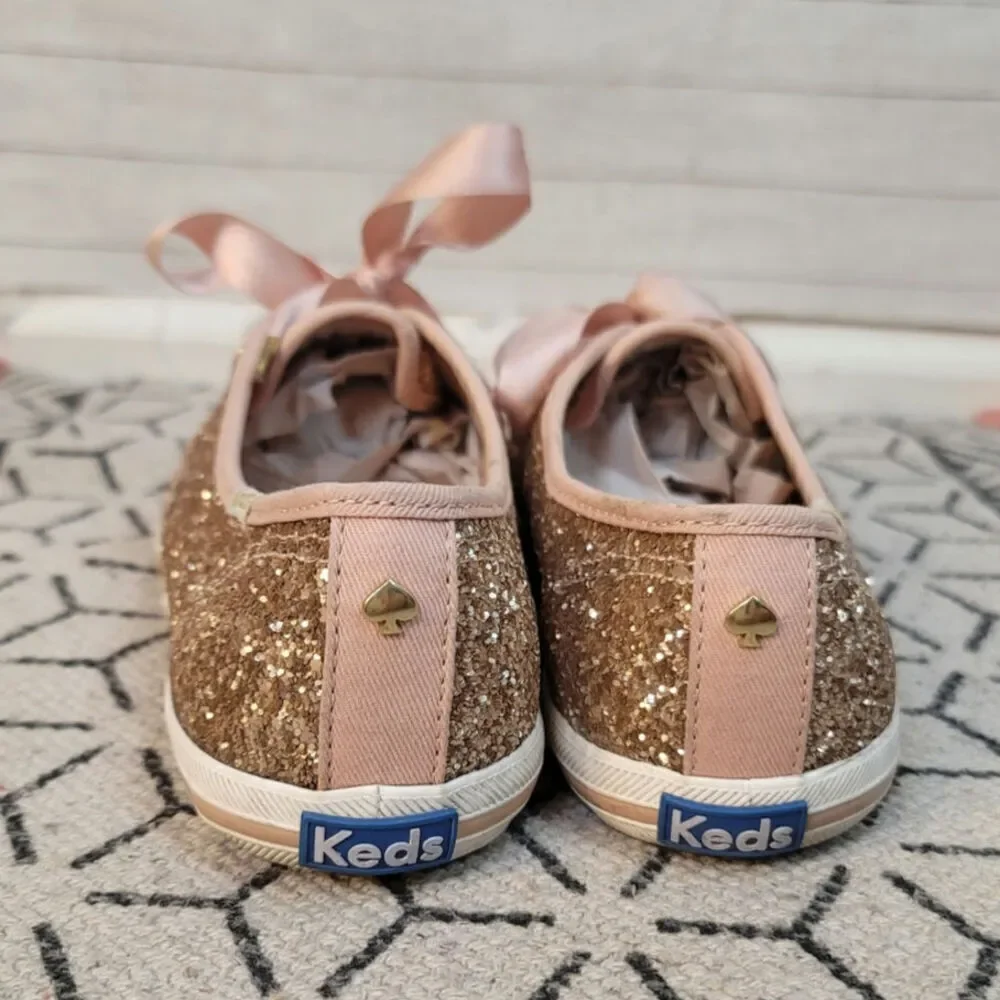 Keds Kate Spade New York Glitter Lace Up Sneakers in Rose Gold, sz 8